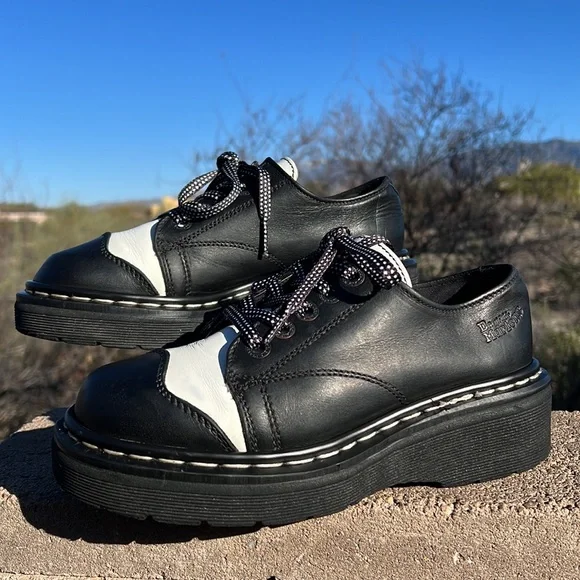 🏴Dr. Martens MIE Vintage Black & White Chunky Platform Oxfords UK 5 - Picture 10 of 17